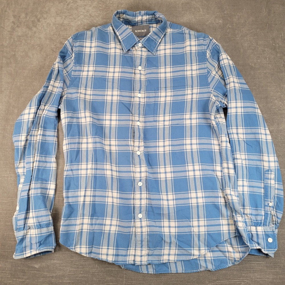 Bonobos Button Down Shirt Mens Medium Blue Plaid Slim Fit Long Sleeve Flannel